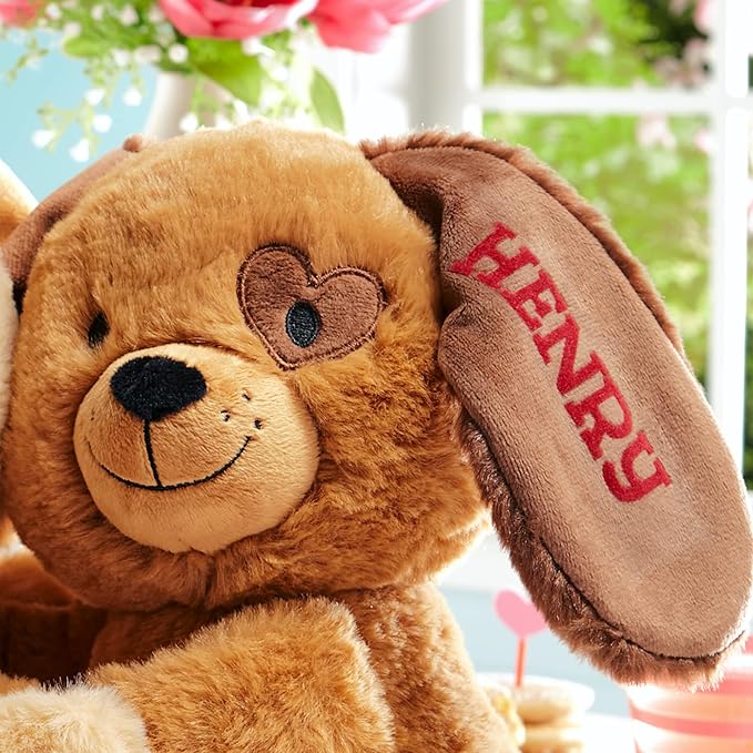 Let's Make Memories Personalized Hugging Plush Puppies - Valentines Day - for Couples or Kids - for Him - for Her - Amor - Te Amo - Puppy Love - Dog Stuffed Animal