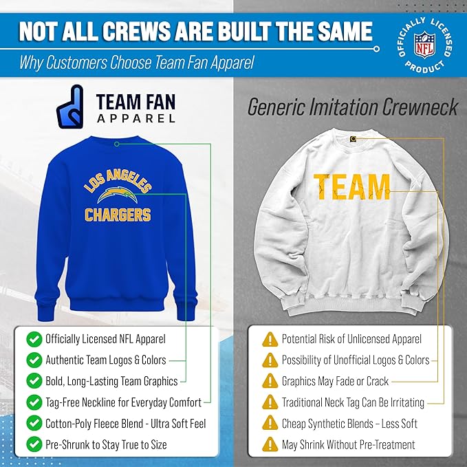 Team Fan Apparel NFL Adult Gameday Football Crewneck Sweatshirt - Cotton Blend - Stay warm, comfortable & stylish on game day