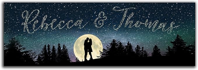 Personal-Prints | Personalized Written in the Stars Custom Wall Art | Personalized with Names in the Sky | Unique Wedding, Anniversary, Valentine’s Day, or Romantic Gift (6"x18" Stretched Canvas)
