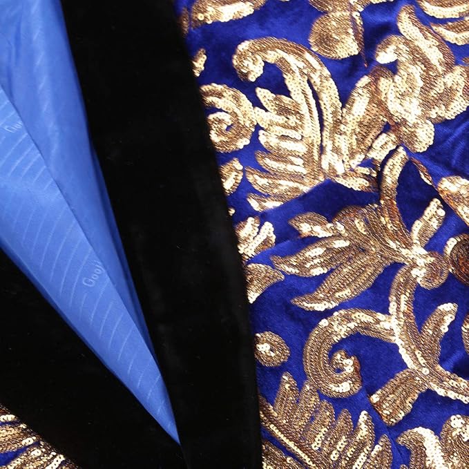 Men Fashion Velvet Sequins Floral Pattern Suit Jacket Blazer