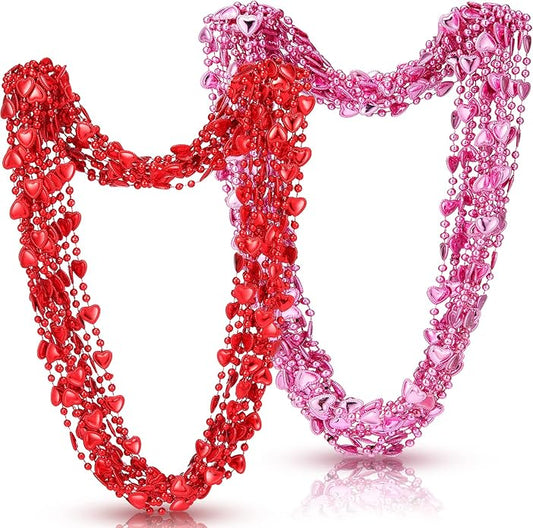 Batiyeer 100 Pieces Valentine's Day Heart Beads Necklaces Bulk Heart Shaped Beads Necklaces Gift Valentine's Day Party Jewelry Set for Parade Throws Party Favors