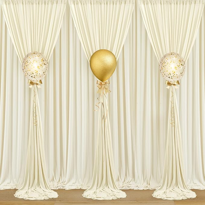 20 ft x 8 ft Ivory Backdrop Curtain Panels, 4 Panels 5 ft x 8 ft Wrinkle Free Polyester Photography Backdrop Drapes, Wedding Party Home Decoration Supplies