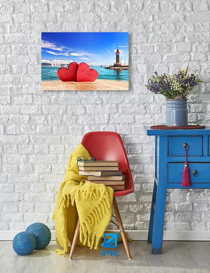 IPIC - Beach Lovers, Personalized Canvas Artwork with Names and Date on, Customized Gift for Anniversary, Wedding, Birthday and Holidays. 18x12