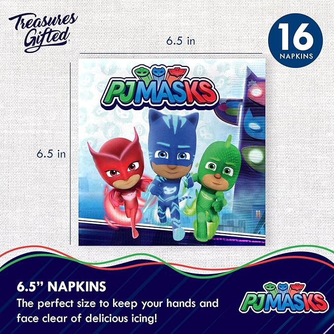 Treasures Gifted Officially Licensed PJ Masks Birthday Party Supplies - Serves 16 Guests - Dinnerware Deluxe Set PJ Masks Party Party Decorations - Tablecloth, Plates, Napkins & Cups