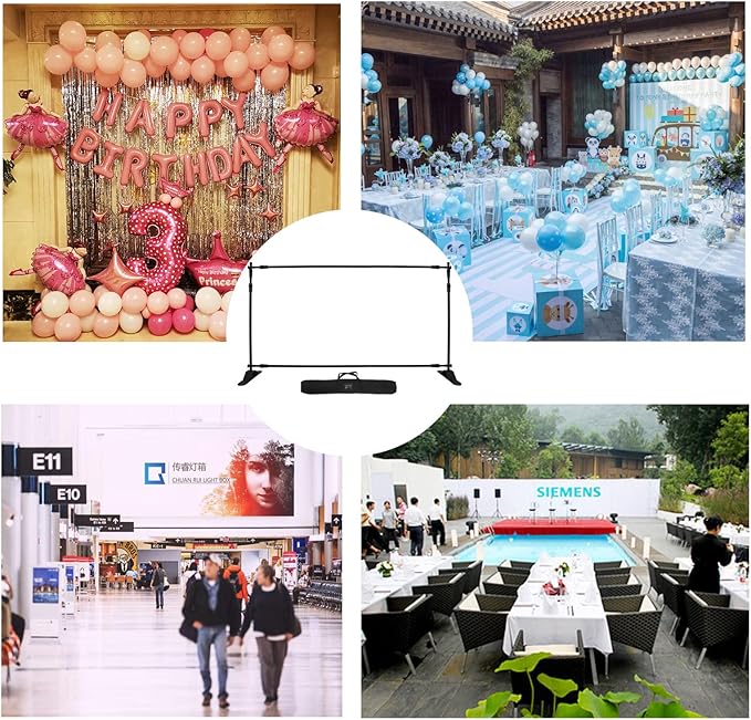 10x8 ft Adjustable Backdrop Banner, Large Display Step and Repeat Stand, Portable Backdrop Banner Stand for Parties Wedding Photoshoot Exhibition Background, with Carrying Bag