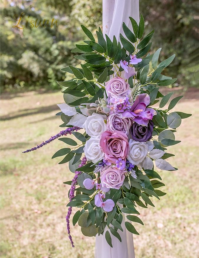 Wedding Arch Flowers, Artificial Flowers for Decoration, 2pcs Flower Swag and 1 pcs Semi-Sheer Chiffon Table Runner Swag for Beautiful Dream Wedding Ceremony Floral Decor - Pack of 3