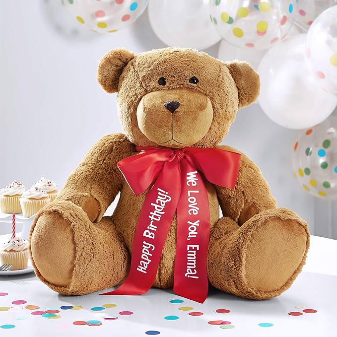 Let's Make Memories Personalized Teddy Bear - 27" Tall Plush Stuffed Animal for Her Him Kids - Valentines Day - Birthday - Love - Custom Message or Names - Bear with Red Satin Ribbon - Oversized
