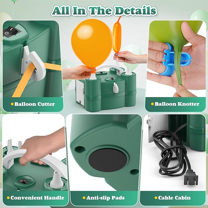 LooLaa Balloon Pump 4-in-1 Electric Balloon Inflator with Triple Inflating Ports for All Balloons Air Filler Machine for Sports Balls Inflator Deflator for Inflatables