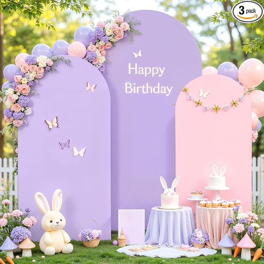 Pink and Lavender Arch Backdrop Cover 7.2FT 6.6FT 6FT Arch Covers Stretchy Backdrop Set of 3 Wedding Arch Cover Spandex Fitted Double-Color Fabric Arch Covers for Party Baby Shower Birthday Decoration
