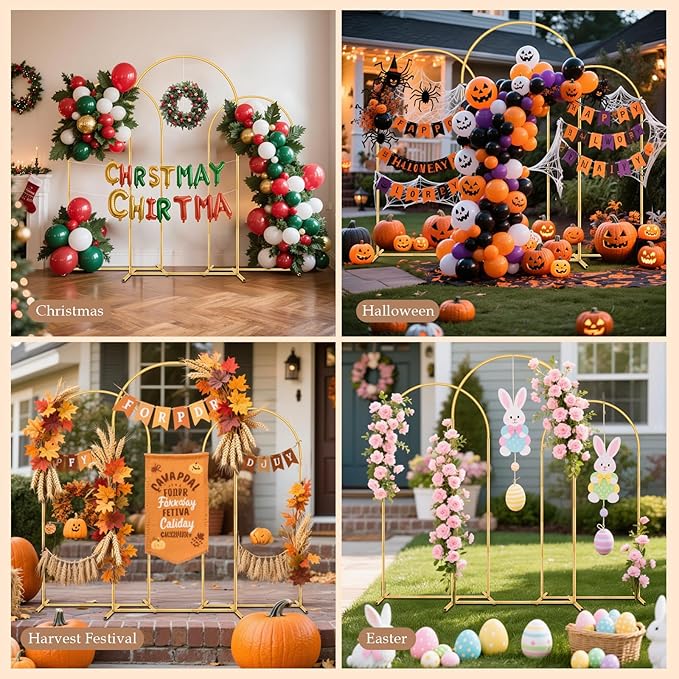Metal Arch Backdrop Stand Set of 3(6 ft, 5 ft, 4 ft) Party Arch Stands for Wedding, Birthday, Baby Shower, Bridal Shower, Balloon Arched Frame for Garden Decor, Gold Floral Arches,Valentines Day
