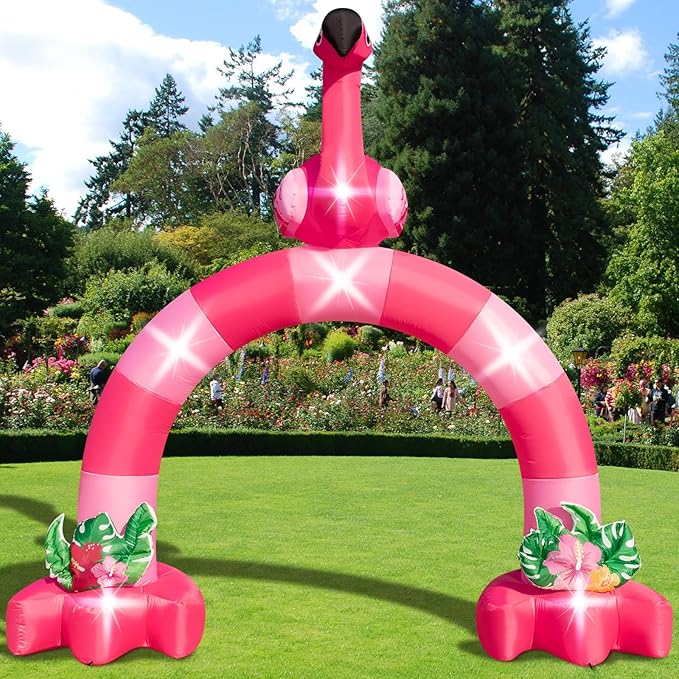 Eyourlife 12FT Pink Flamingo Inflatable Arch,Giant Blow-Up Flamingo Outdoor Decor with Built-in 6 LED Lights and 1Blower for Summer Yard Garden Birthday Luau Beach Party Take Photos