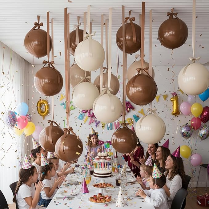 Jenaai 30 Set Round Foil Balloons Bulk 22 Inch 4d Metallic Giant Balloons Set with Satin Bows Ribbon for Ceiling Holiday Ornaments New Year Birthday Wedding Party Decoration(Warm Colors)