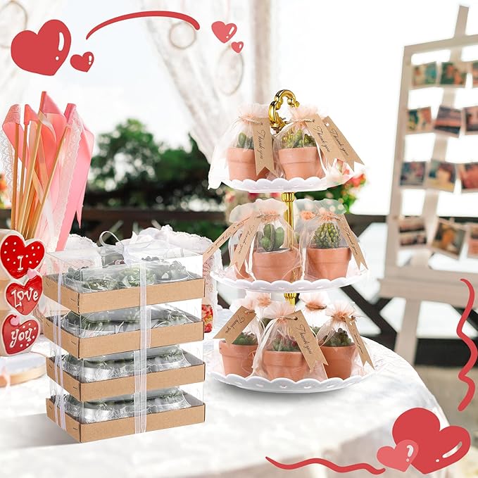 MTLEE 48 Pcs Succulent Tealight Candles - Wedding Party Baby Shower Valentines Gifts Birthday Pack with Terracotta Pot, Organza Bag, Tags, Twines
