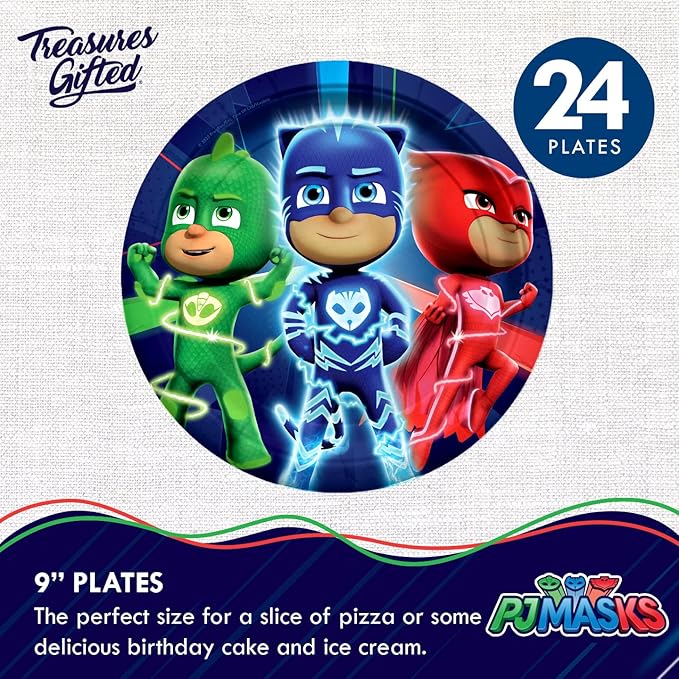 PJ Masks Birthday Party Supplies - Serves 24 Guests - Dinnerware Deluxe Set - Tablecloth, Plates, Napkins & Cups
