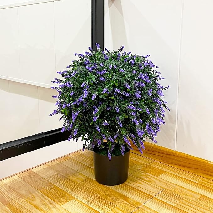 Sunnyglade 21.6” Tall Artificial Lavender Topiary Ball Tree Set of 2 Pack Potted Bushes UV Resistant Potted Plants for Indoor Outdoor Home Garden(Purple)
