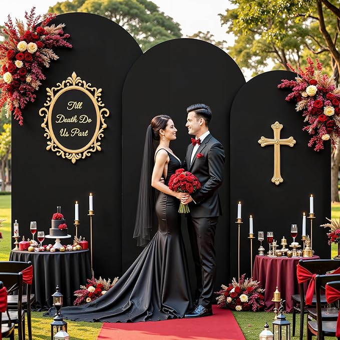 Black Arch Cover 3 Set - 4FT, 5FT, 6FT Black Arch Backdrop Cover Spandex Wedding Arch Stand Covers for Birthday Party Baby Shower Bridal Shower Wedding Ceremony Banquet Photo Background Decorations