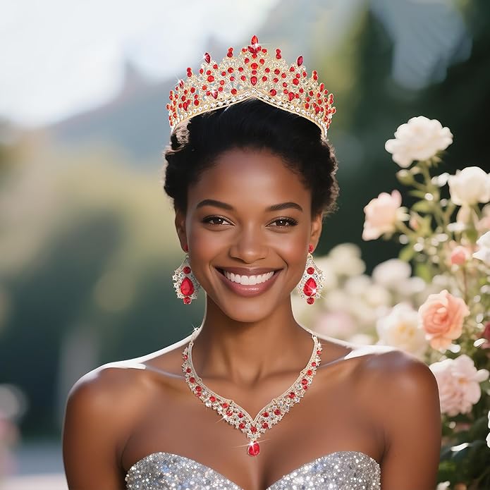 Kamirola Tiaras and Crowns for Women,Tiaras Earrings Necklace, Crystal Bridal Jewelry Set, Costume Party Halloween Prom Pageant Jewelry for Women TR80