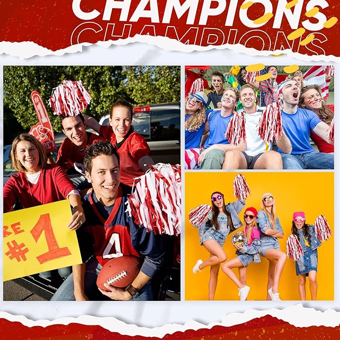 Hanaive 100Pcs Metallic Cheerleading Pom Poms with Baton Handle Cheerleader Pompom Foil 30g Cheering Squad Hand Flowers for Adults Team Spirit Sports Party Cheering