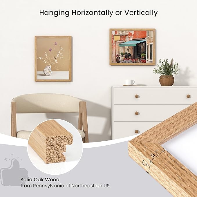 Axeman 11x14 Picture Frame, Solid Oak Wood Frame, Natural Oak 3 PCs