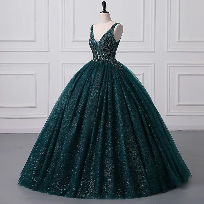 Engerla Women's Beading Sweetheart Ball Gown Tulle Layed Long Quinceanera Dress