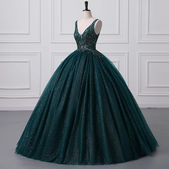 Engerla Women's Beading Sweetheart Ball Gown Tulle Layed Long Quinceanera Dress