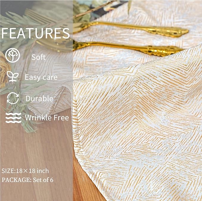 Beige Cloth Napkins Set of 6, Dinner Napkins Washable Soft Durable, Cotton Polyester Blend Yarn-Dyed Jacquard Napkin for Dining, Parties, Weddings, Holiday, 18x18 Inch - Beige