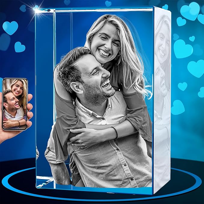 ArtPix 3D Crystal Photo, Valentines Day Personalized Gifts for Women, Wife, Men, Her, Him, Great V-Day Custom Gift With Your Own Photo, Customized Glass 3D Laser Etched Picture Wedding