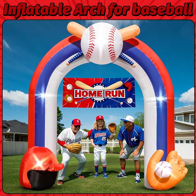 Eyourlife 9FT Giant Baseball Inflation Arch for Baseball Party Decorate with Baseball Home Run Banner 1Blower and 5 Light for Baseball Team Coach Stadium Yard Outdoor Birthday Blow-Up Decorate