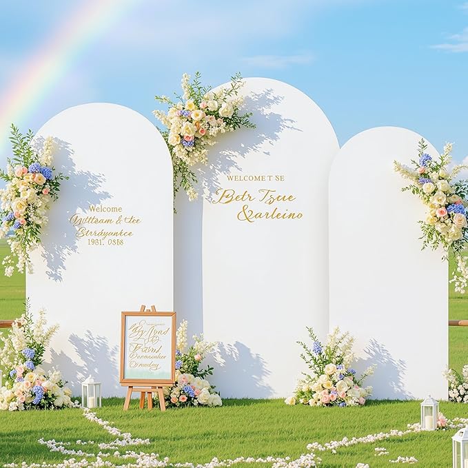 White and Blue Arch Backdrop Cover 8FT 7.2FT 6.6FT Arch Covers Stretchy Backdrop Set of 3, Wedding Arch Cover Spandex Fitted Double-Color Fabric Arch Covers for Party Baby Shower Birthday Decoration