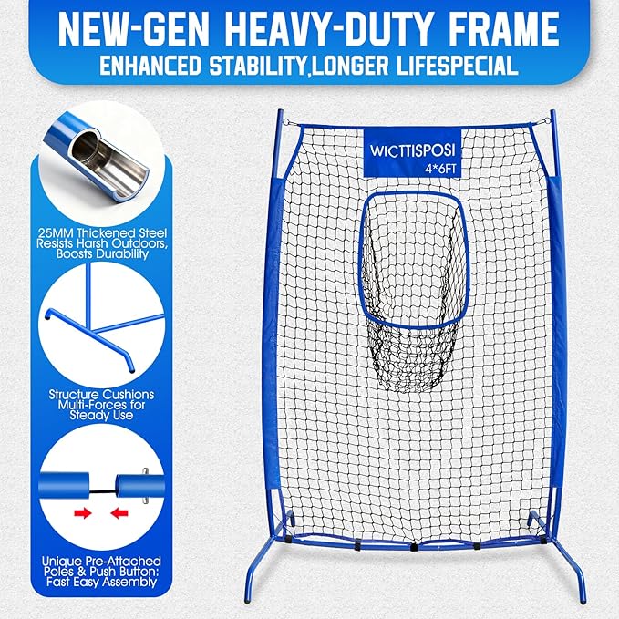 Football Throwing Net, Upgrade Heavy Duty Metal Frame Quarterback Training Equipment Throwing Machine with 1-4 Targets, Easy Setup Football Target Practice with CarryBag, Allweather Indoor Outdoor Use