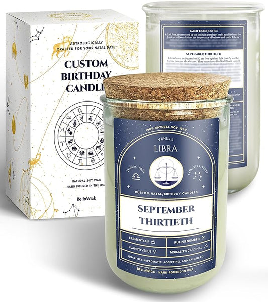 Birthday Candles - Custom Birthdate Astrological Zodiac Scented Candles. Astrology Gifts. All Natural Soy Wax. 75+ Hour Burn Time. Made in USA - September 13