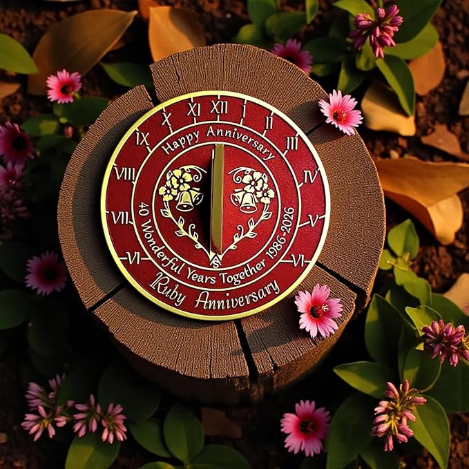 Anniversary Sundial Gift for 40th Ruby Wedding Anniversary in 2026 - Recycled Metal Home Decor Or Garden Present Idea - Handmade in UK for Him, Her Parents Or Couples 40 Year Celebration