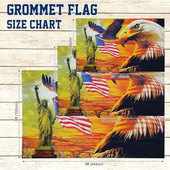 FLAGWIX Combo Pack: USA American Flag 3x5 Ft + Patriotic Eagle Flag 3x5 Outdoor Decor with Grommets Heavy Duty Double Sided Canvas Fabric Flag - American Sunset Art Decoration for Wall, Porch, Yard