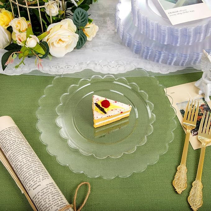 supernal 100pcs Clear Plastic Plates,Disposable Plastic Plates Heavy Duty,Premium Plate,Includes 50 Clear Dinner &50 Dessert Plate,for Party,Wedding,Brial Shower