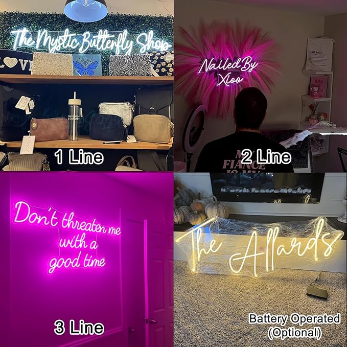 Custom Neon Sign, Personalized LED Name Logo Neon Lights for Kids Girls Room Bedroom Wall Decor, Neon Sign Customizable for Wedding Birthday Party Bar Shop Office Business (16-60")