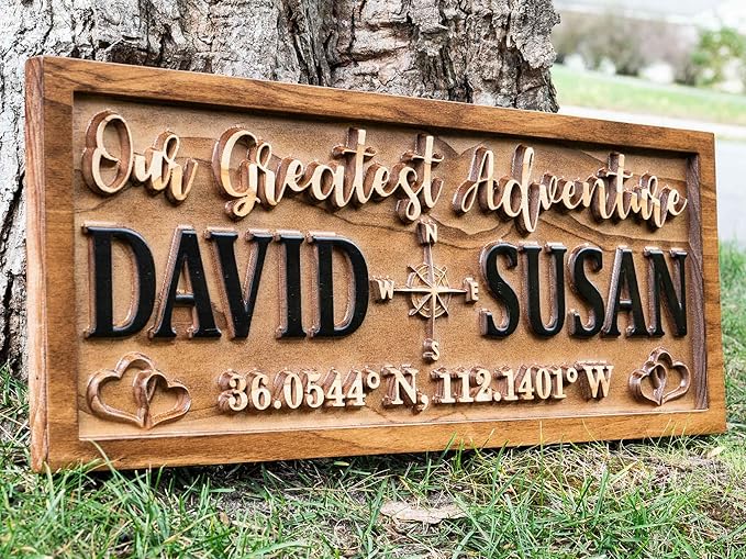 Personalized Wedding Compass Gift for Couple | Bridal Shower Gift Destination Wedding Name Sign Coordinates Engagement Gift Wood Anniversary