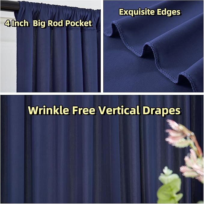 40 ft x 10 ft Wrinkle Free Navy Blue Backdrop Curtain for Parties,Polyester Photo Backdrop Drapes, Thick Background 8 Panels 5ft x 10ft for Baby Shower Wedding Birthday Party Backdrop Stand