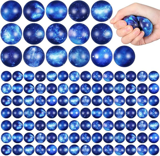 Libima 100 Pcs Galaxy Stress Ball Outer Space Theme Anxiety Fidget Sensory Balls Bulk 1.57 Inch Squeeze Foam Stress Relief Anxiety Toys for Adult Boys Girls Finger Exercise Party Favors