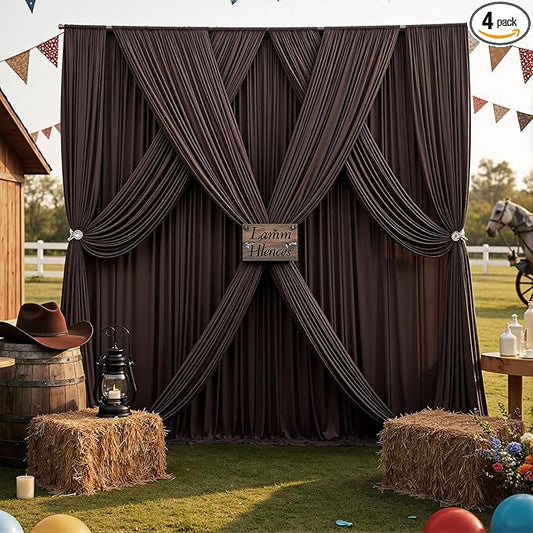 20ft x 15ft Brown Wrinkle Free Backdrop Curtains for Parties,Silky Polyester Fabric Wedding Ceiling Drapes, 4 Panels 15ft Photo Back Drop Drapes for Baby Shower Photography Stage Background Cloth