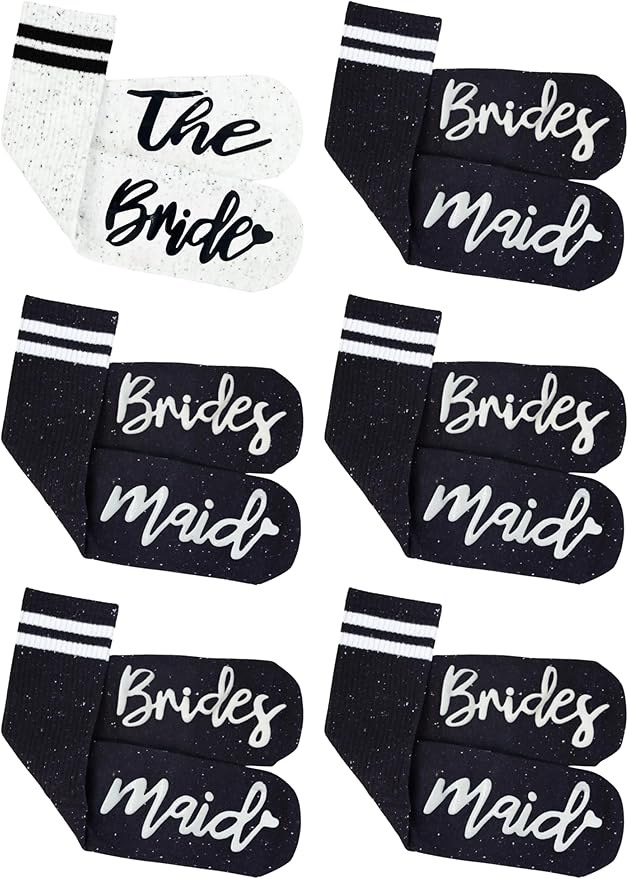 Funky Junque Bride Socks for Bachelorette Party Favors, Bridesmaid Gifts, 100% Cotton Crew Socks, Bridal Shower Accessories