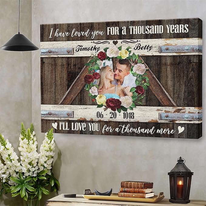 Dem Canvas Personalized Couple Canvas Prints, Custom Love Photo And Name, Love You For A Thousand More, Wedding Gifts For Couple Anniversary Engagement Gift For Couples