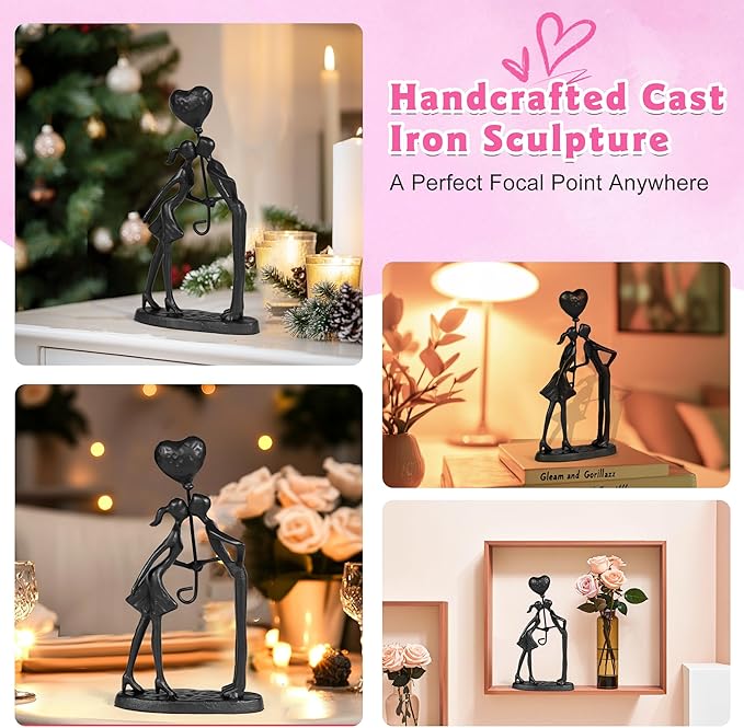 Kissing Couple Small Statue Cast Iron Sculpture Decor, Valentines Gifts for Her Wife Him, Wedding Anniversary Romantic Gifts for Couple Women Men Wife Husband Girlfriend Birthday