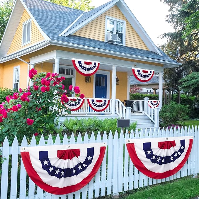2 x 4 Ft American Pleated Fan Flag, USA Patriotic Half Fan Bunting Flag, Decoration Flags (red-4pcs)