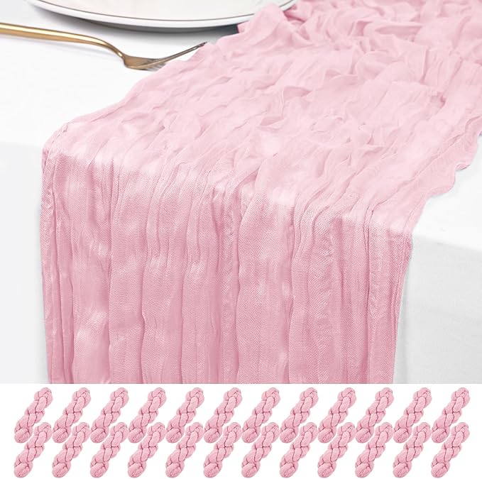 24 Pack Light Pink Cheesecloth Table Runner 120 inch Fall Thanksgiving Boho Rustic Gauze Farmhouse 10FT Cheese Cloth Runner for Baby Shower Wedding Party Holiday Home Decor