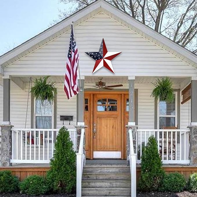 JoyEvy American Barn Star US Flag Stars Indoor Outdoor Decor, Metal Patriotic Star Wall Decoration, Texas Stars for Outside Rustic Vintage Western Country Home Farmhouse Wall Ornament(19.4inch)