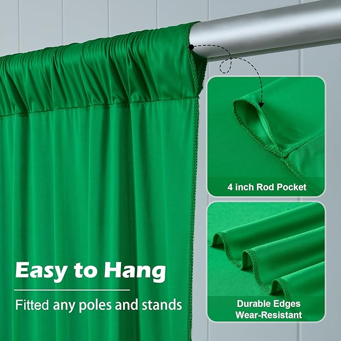 20 ft x 10ft Wrinkle Free Green Backdrop Curtain for Parties, 4 Panels 5x10ft Silky Polyester Green Backdrop Drapes Photo Back Drop Cloth for Wedding Birthday Baby Shower Photography Background