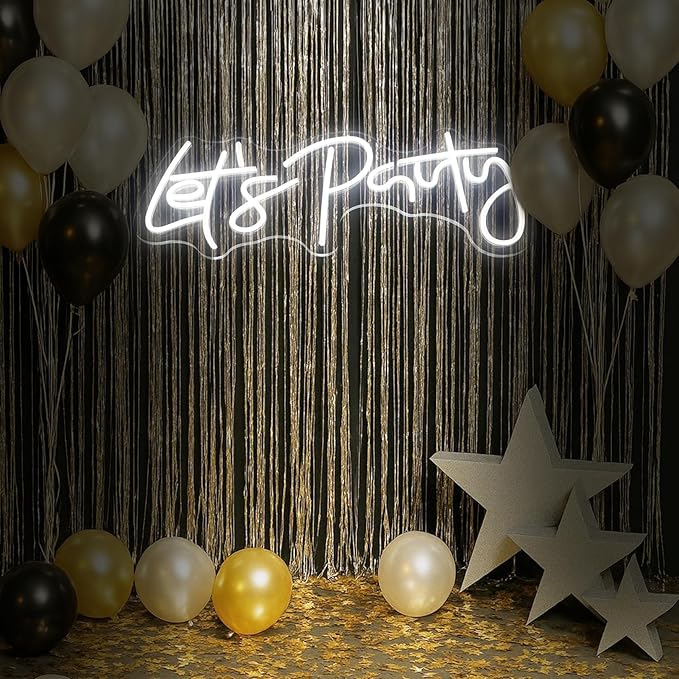 Let's Party Neon Sign for Party Decorations Let's Party LED Signs Neon Lights Sign for Party Backdrop Wall Decor Proposal Decorations Bachelorette Party Engagement Party Birthday Party Wedding Party 21.7×10.4 Inch (white)