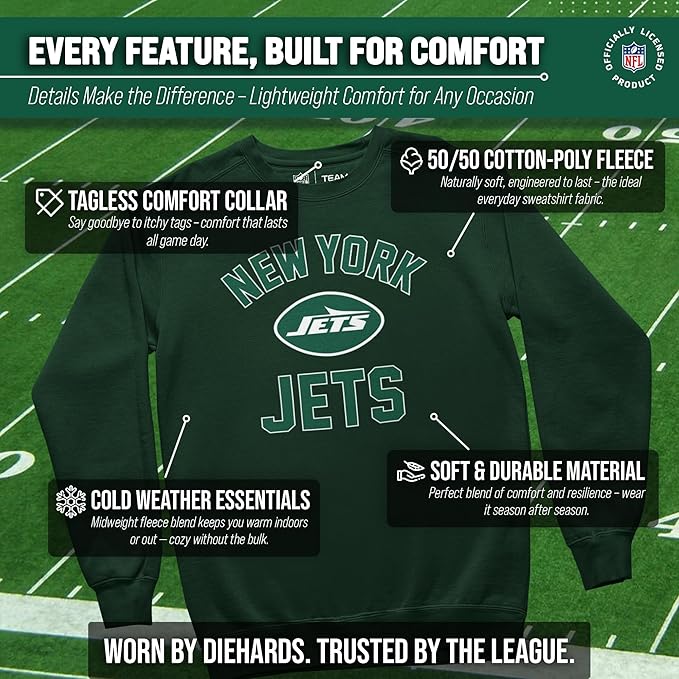 Team Fan Apparel NFL Adult Gameday Football Crewneck Sweatshirt - Cotton Blend - Stay warm, comfortable & stylish on game day