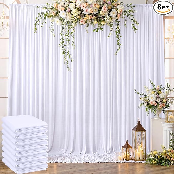 40ftx8ft White Wrinkle Free Backdrop Curtains for Parties, 8 Panels 5×8ft Silky Soft Polyester Wedding Drapes for Backdrop Decor Birthday Party Baby Shower Photo Photography Background Curtain