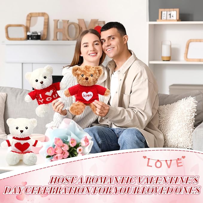 Hungdao 8 Pcs Valentines Bears Bulk 9.84 Inch Valentines Stuffed Animals Bulk Small Cute Plush Bears with Heart Clothes Valentine Gifts for Girlfriend Mother's Day Wedding Birthday Party(Cute Style)